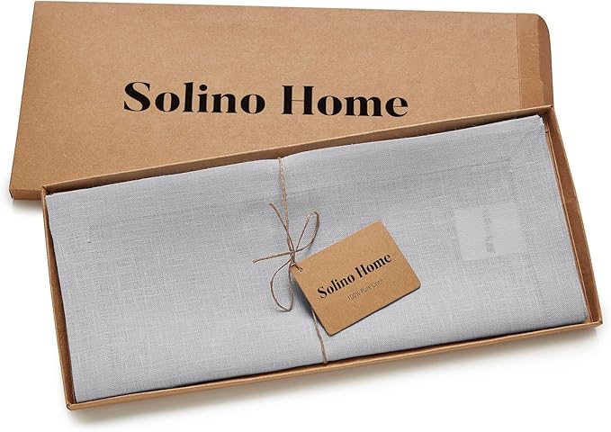 Solino Home Linen Soft Grey Table Runner 120 Inches Long - 100% Pure Linen 14 x 120 Inch Table Runner for Summer, Fall, Autumn - Fete