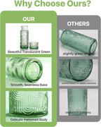 Bedside Water Carafe and Glass Set, Mouthwash Dispenser for Bathroom, 21.6 Oz Glass Water Bottles with 6 Oz Drinking Cup as Lid, Water Pitcher for Nightstand, Kitchen (Green)