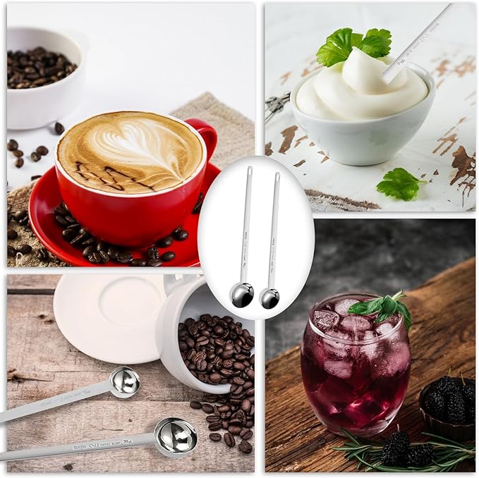 2Pcs 1 Tablespoon 2 Tablespoon Coffee Scoop Stainless Steel Long Handle Measuring Spoon 1 tbsp 2 tbsp Measuring spoon 15 ml 30 ml Coffee Scoop for Ground Coffee