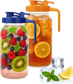 64oz Mason Jar Pitcher - Airtight & Leakproof Glass Pitchers with Handle and Lid, Perfect for Breastmilk, Cold Brew and Sun Tea for Outside,2 Quart Mason Jar with Pour Spout Lid,1/2 Gallon Water Jug