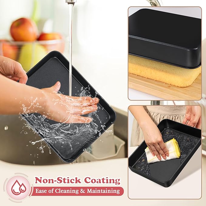 E-far Small Toaster Oven Baking Pan, 9.4 x 7 Inch Nonstick Stainless Steel Rectangle Cake Pan for Baking Brownies Casseroles Lasagna, Stainless Steel Core & Nonstick Coating, Non-toxic & Oven Safe