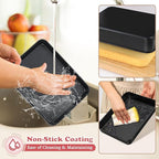 E-far Toaster Oven Baking Pan with Lid, 9.4 x 7 Inch Nonstick Stainless Steel Rectangle Cake Pan with Cover for Baking Small Brownies, Stainless Steel Core & Nonstick Coating, Non-toxic & Oven Safe