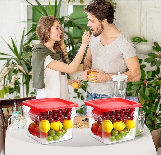 Hsei 6 Sets 6 Quart Commercial Food Storage Containers with Lids and 6 Pcs Plastic Ice Scoop for Freezer Flour Sugar Baking Bread Dog Food Restaurant Kitchen Square(Red)