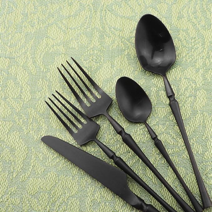 Gugrida Unique & Beautiful Flatware Set - 5 Piece Iridescent Silverware Sets | 18/10 Stainless Steel Reusable Cutlery Set | Black Utensils Service For 1 with Dessert Fork, Knife, Spoon, Dinner Fork