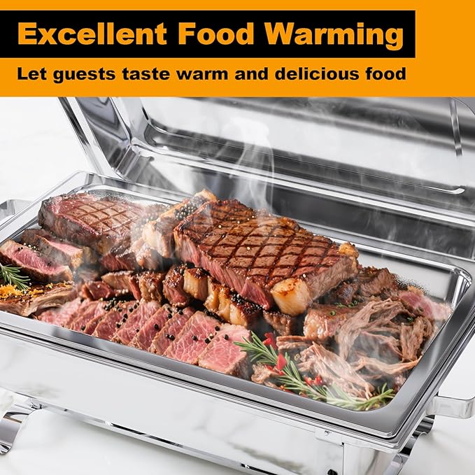 Chafing Dishes for Buffet 4 Pack, 9Qt Chafing Dish Buffet Set with Different Food Pans Combo, Food Warmers for Parties Buffet, Events & Weddings, Silver