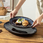 Ceramic Large Serving Platters- Set of 3 Oval Platters for Entertaining. Modern Kitchen Dishes for Dinner, Fruit, Salad, Turkey.Oven, Dishwasher Safe, 15.75"/13.75"/12",Speckled Bluish Purple