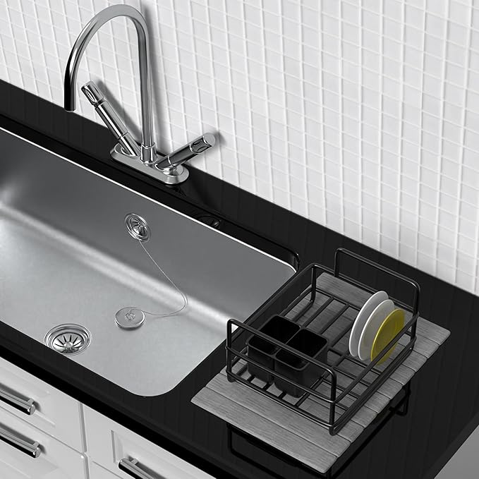 Stone Drying Mat for Kitchen Counter W/ Tote Bag, Large Stone Dish Drying Mat Foldable, Absorbent Diatomaceous Quick Dry Stone Mat Kitchen Dishes Bottles Cups Bathroom Any Countertop 23" x 15.3"