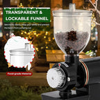 Burr Coffee Grinder Electric Espresso Grinder Commercial & Homeuse Silent Small Coffee Bean Grinder with Hopper Adjustable Grind, With Brush, Spoon, Black