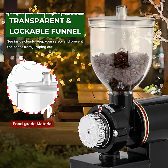 Burr Coffee Grinder Electric Espresso Grinder Commercial & Homeuse Silent Small Coffee Bean Grinder with Hopper Adjustable Grind, With Brush, Spoon, Black