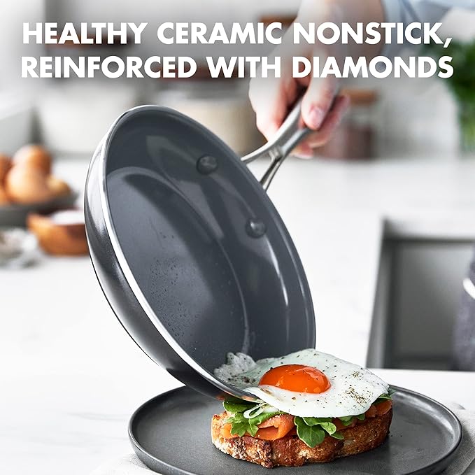 GreenPan Swift Healthy Ceramic Nonstick, 12" Frying Pan Skillet with Lid, Stainless Steel Handle, PFAS-Free, Dishwasher Safe, Oven Safe, Black