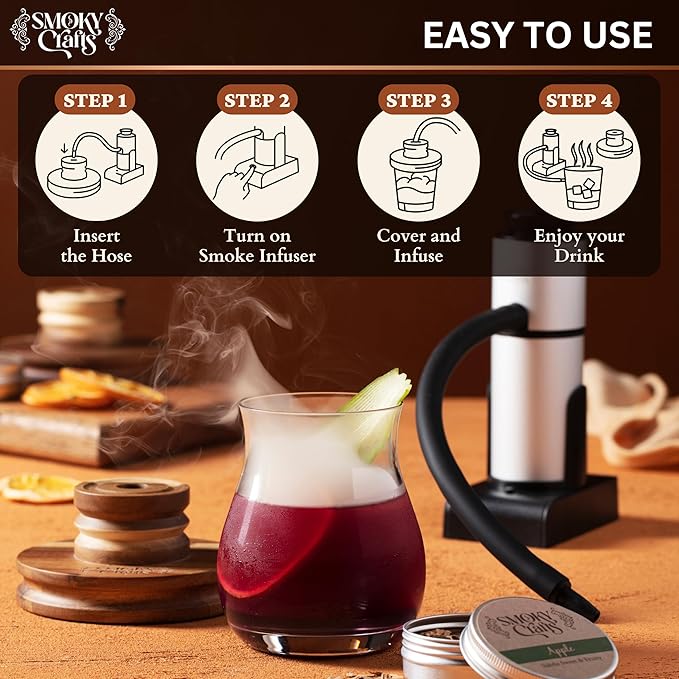Acacia Whiskey Smoker Kit with Smoking Gun and Wood Chips (Apple & Cherry) - Drink Smoker Kit - Cocktail Smoke Set - Whiskey Gifts for Men