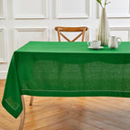 Solino Home Garden Green Linen Tablecloth 60 x 108 Inch - 100% Pure Linen Hemstitch Table Cloth for Rectangle Tables - Classic Hemstitch, Machine Washable Tablecloth