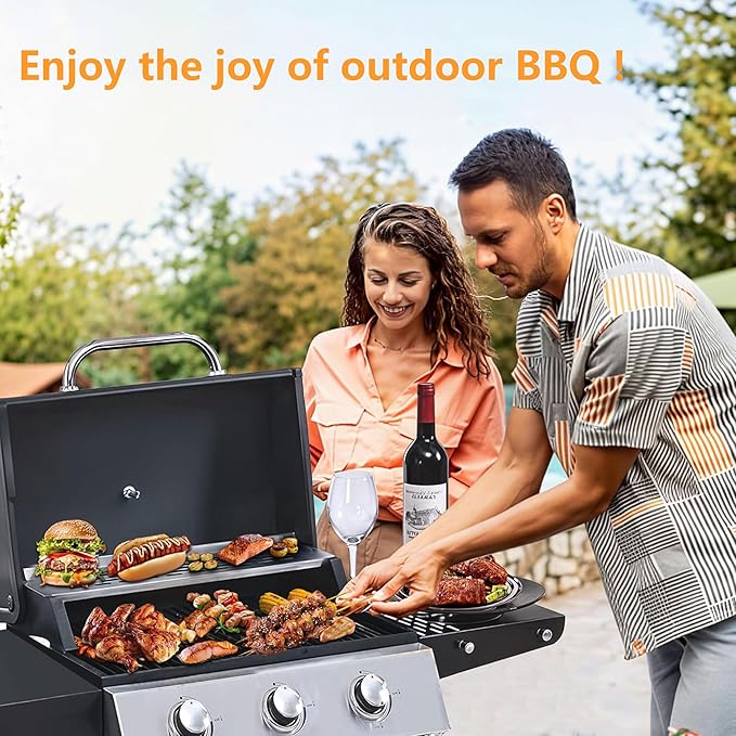 3-Burner Propane Gas BBQ Grill with Plate, 36900 BTU 2 in 1 Propane Griddle Grill Combo with 2 Foldable Side Table for Outdoor Cooking Camping Patio Backyard (3 burner +griddle)