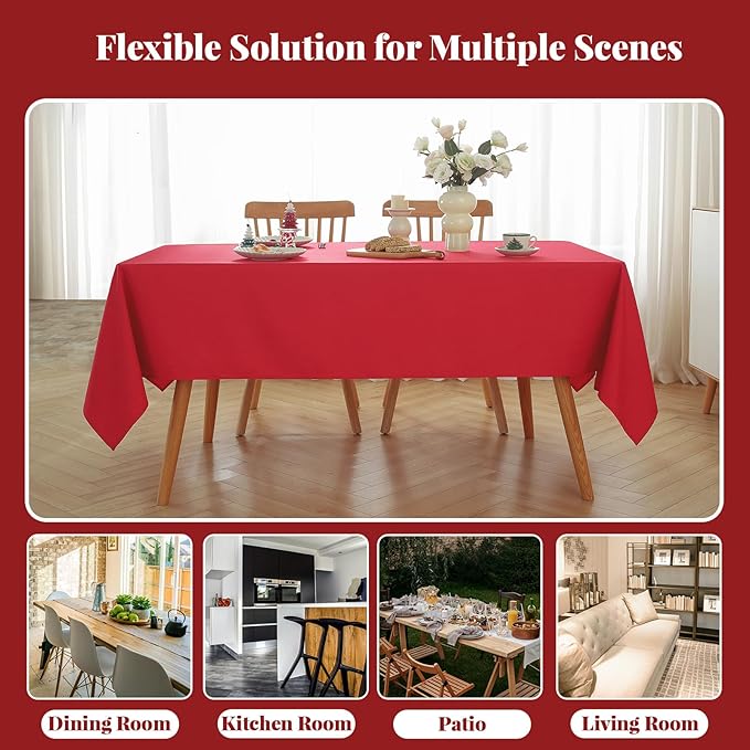 Laolitou Table Cloth Rectangle Linen Waterproof Textured Red Tablecloth, Washable Wrinkle Free Spill Proof Fabric Tablecloths for Dining Table Farmhouse Kitchen Holiday, 60x104 Inch