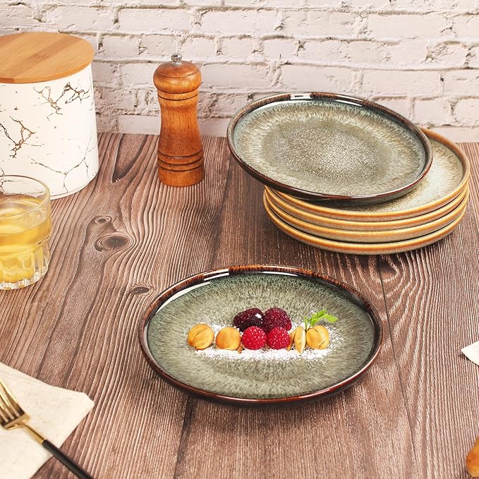 Porcelain Dinner Plates Dessert tray, Set of 4, for Main Dish, Steak, Bread, Risotto, Salad, Pasta, Microwave and Dishwasher Safe, Scratch Resistant durable, 8.1 Inch Black