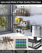 Spice Rack Organizer Wall Mount - 15.7in 2Pack [Upgraded Version] Hanging Seasoning Organizer Shelf with Paper Towel Holder, Storage for Cabinet or Wall Mounted with 4 Strong Hooks (Simple black)
