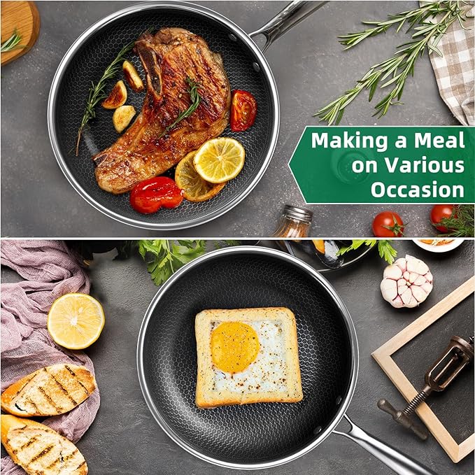 MOMOSTAR Hybrid Nonstick 6-Piece Frying Pan Set, 8, 10 and 12-Inch Cookware Sets with Tempered Glass Lids, Dishwasher & Oven Safe, Induction Ready, Compatible with All Cooktops