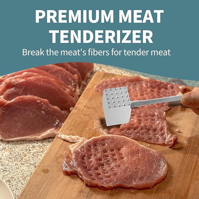 VOCOSTE Meat Tenderizer Mallet, Aluminum Alloy Kitchen Double-sided Square Meat Pounder Flattened, Meat Mallet Hammer, Steak Chicken Beef Tenderizer Tool