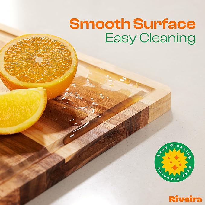 Riveira Acacia Wood Cutting Board – Gourmet Acacia Grandeur: 20 x 14 Wooden Cutting Board – Natural Wooden Cutting Boards For Kitchen Decorative – Innovative Juice Grooves Acacia Wooden Chopping Board