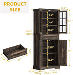 DWVO Farmhouse Kitchen Pantry Cabinet, 71" Tall Storage Cabinet with Adjustable Shelves & Glass Doors, Freestanding Kitchen Cupboard for Dining Room, Living Room, Dark Brown Oak