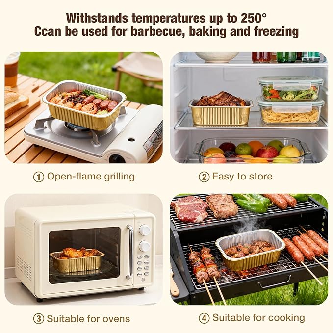 Aluminum Foil Pans, Heavy Duty Aluminum Pans, Disposable Aluminum Pans,Gold Foil Pans, Deep Container for Heating, Baking, Cooking, BBQs, Parties,Storing,Catering (930ml/31.4oz 5 Pack)