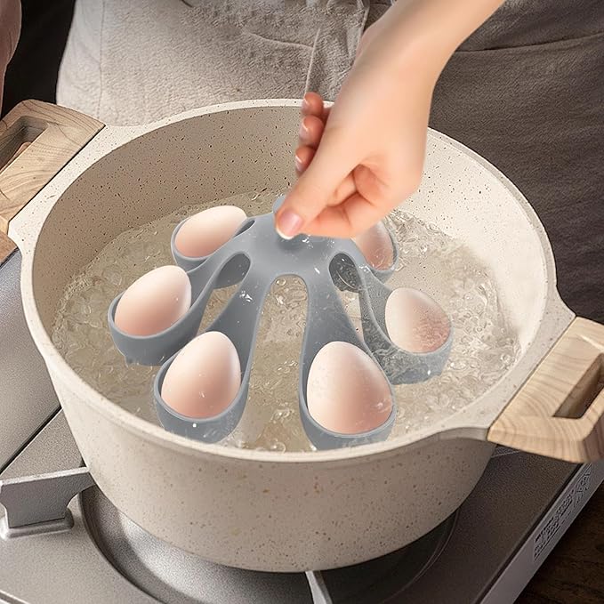 Silicone Egg Boiler Rack, Holds 6 Eggs, Egg Poacher Brackets, Egg Cooker for Home Breakfast Soft or Hard Boiled Eggs Making