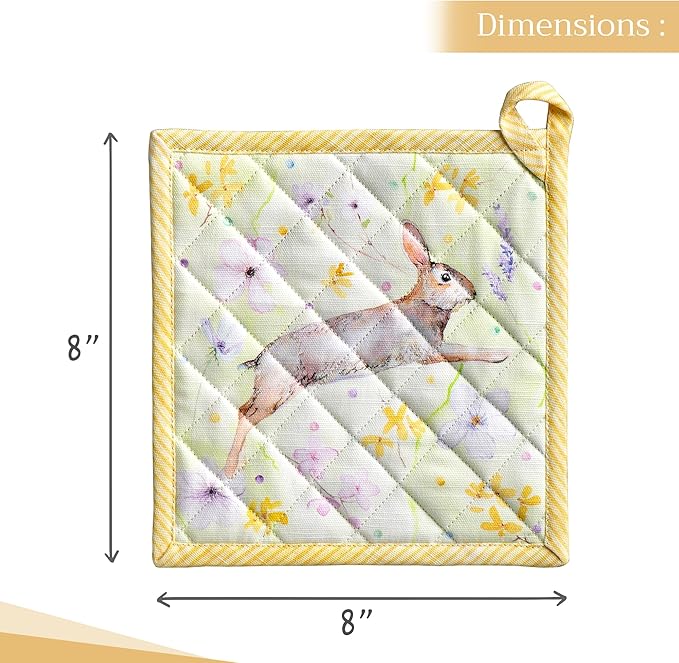Maison d' Hermine Pot Holders 100% Cotton Heat Resistant Potholders 8" x 8" Hot Pads with Loop BBQ, Cooking, Baking, Grilling, Kitchen, Handling Hot Pans Spring/Summer (Pack of 1, Easter Zest)