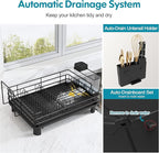 BOOSINY Dish Drying Rack for Kitchen Counter, Stainless Steel Dish Drainers with Drainboard Set, Space Saving, Compact Metal Plates Strainers Rack with Cup Holder, Utensil Holder