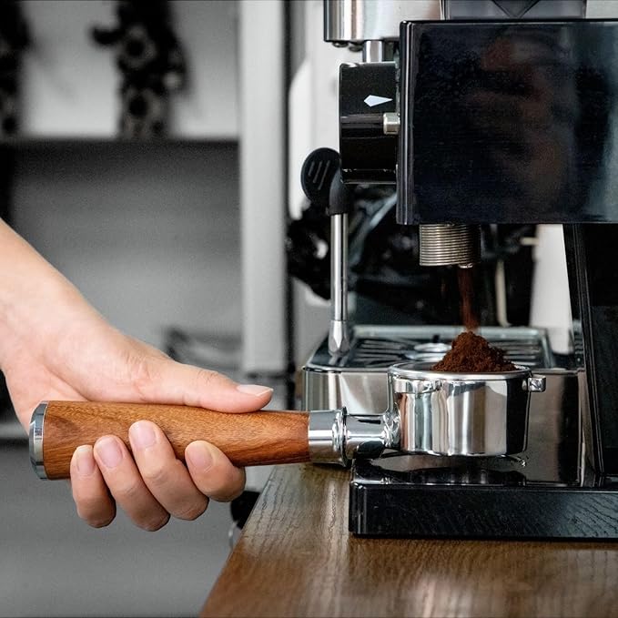 54mm Bottomless Portafilter with 3 Ear, Barista Espresso Portafilter with Stainless Steel Basket and Rosewood Handle, Compatible with Breville 54mm Espresso Machines (Red Rosewood)