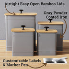 Kitchen Canisters for Countertop Set of 4 with Customizable Chalkboard Labels & Marker Pen - Big Iron Kitchen Canisters with Airtight Lids - Gray Canister Set - Flour and Sugar Containers Farmhouse