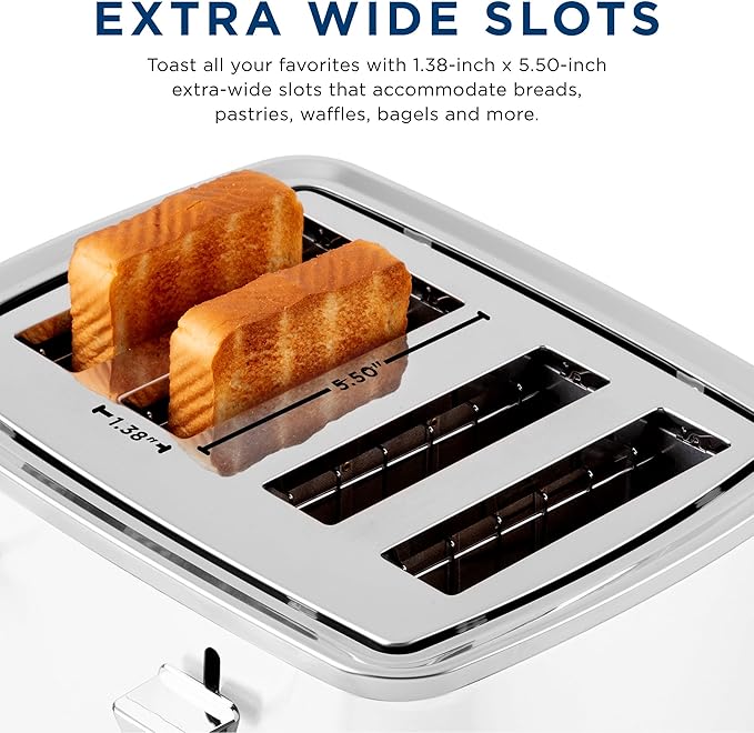 GE 4 Slice Toaster | Extra Wide Slots for Bagels, Breads, Waffles & More | 7 Shade Options | Countertop Kitchen Essentials | 1500 watt, White