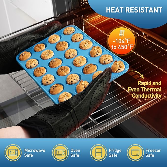 2 Pack 24 Cups Silicone Mini Muffin Pan with Metal Reinforced Frame Silicone Molds Cupcake Pans Tray Egg Bites Circle Cookie Molds Muffin Tin Tart Pans Baking Sheet Set for Breakfast Sandwiches