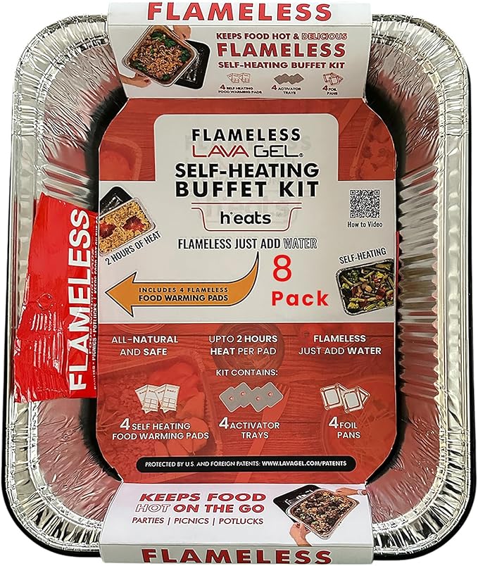 Flame-Free Catering Heat Pads & Buffet Kits – Sustainable Natural Mineral Food Warming Solution for Full & Half Pans (Party Kit/Pack of 8)