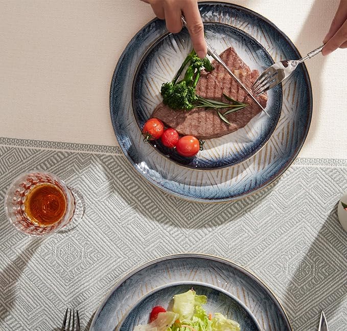 8” Stoneware Coupe Appetizer Plates with Reactive Glaze Finish, Dishwasher Microwave Oven Safe, for Salad, Dessert, Steak, Pasta (set of 6) (8" reactive glaze plates)