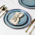 AmorArc Ceramic Dinnerware Sets,Handmade Reactive Glaze Stoneware Plates and Bowls Set,Highly Scratch Resistant | Dishwasher & Microwave Safe,Service for 4 Dishes Set - Reactive Blue(12pc)