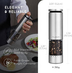 Electric Salt and Pepper Grinder Set Rechargeable, Automatic Salt and Pepper Grinder Set with Oversized Top Button, Stainless Steel Electric Salt and Pepper Shakers Set