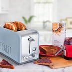 Rae Dunn Toaster, Stainless Steel 2 Slice Square Toaster, Wide Slot with 5 Browning Levels, with Bagel, Defrost and Cancel Options (Baby Blue)