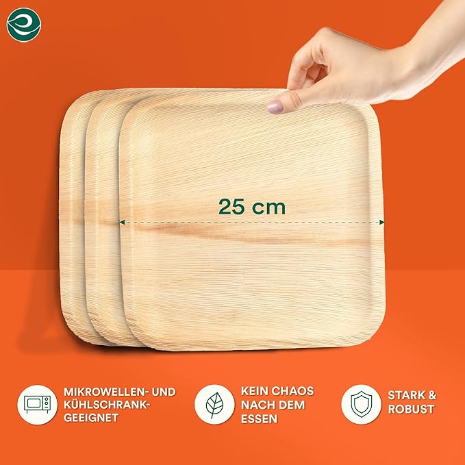 ECO SOUL Compostable 10 Inch Palm Leaf Square Plates (100 Count) Like Bamboo Plates | Biodegradable | Eco-Friendly, Microwave & Oven Safe