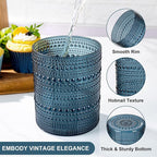 YOUBET 24PCS Plastic Hobnail Drinking Glasses - 14 Oz Blue Vintage Glasses Drinkware - Disposable Beaded Cups for Juice, Wine, Party