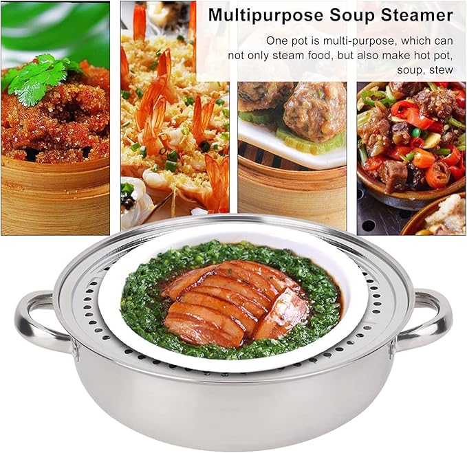 28CM Steamer Pot Multifunctional Stainless Steel Single Layer Stockpot Hotpot Food Steamer Pot Cookware Household Steamer Pot for Cooking Home Kitchen