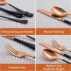 20 Piece Rose Gold and Black 18/0 Flatware Utensil Set for 4, Include Dinner Knife,Dinner Forks,Dinner Spoons,Salad Forks,Teaspoons,Silverware Set for 4, Dishwasher Safe