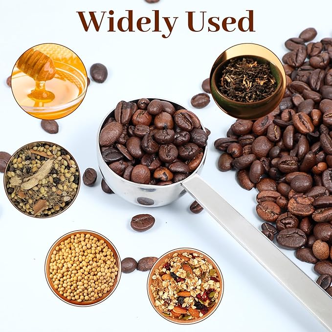 18/8 Stainless Steel Coffee Scoo, Food Grade Metal Measuring Spoon 8.6 In Long Handle 2 Tbsp/ 30ml Metal Scooper Tablespoon for Beans Ground Sugar Powders Protein Powders Sugar