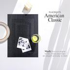 LEXMORE PVC Woven Placemats 12 PCS Wipeable Indoor/Outdoor Table Mats Washable Vinyl Place Mats for Dining Table, Set of 12-Black Cube