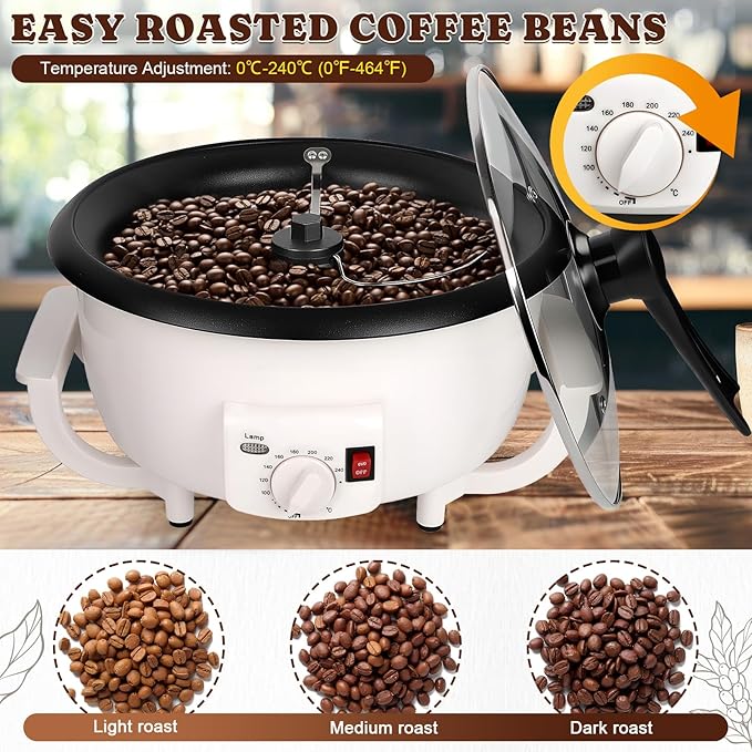 DIYAREA Coffee Roaster Machine for Home Use, 800g Capacity Electric Coffee Bean Roaster Machine with Timer 0-240℃ Non-Stick for Cafe Shop, Nut, Peanut, Black Bean, Soybeans 110V 1200W