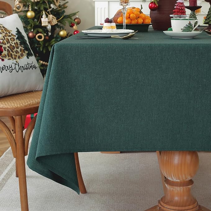 Laolitou Table Cloth Rectangle Linen Waterproof Textured Green Tablecloth, Washable Wrinkle Free Spill Proof Fabric Tablecloths for Dining Table Farmhouse Kitchen Holiday, 60x120 Inch