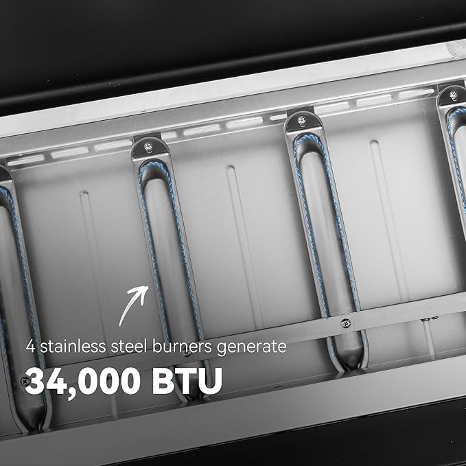 Royal Gourmet PD4001 4 Burner Propane Gas Griddle with Removable Standing Cart, Convertible to Tabletop Design, Flat Top Grill with Hood for Camping, Tailgating, Backyard, Black
