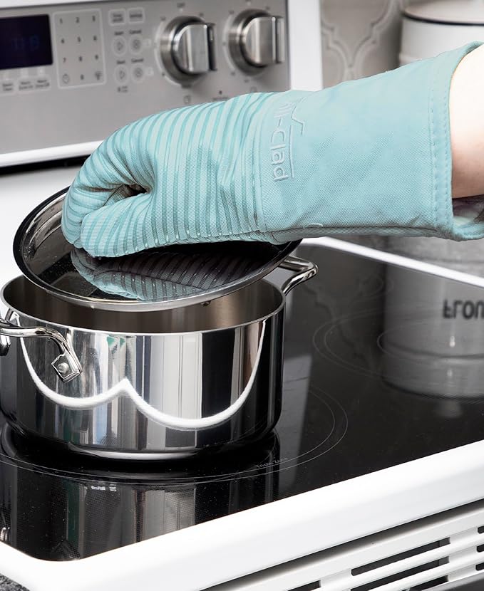 All-Clad Silicone Oven Mitts: Heat Resistant up to 500 Degrees - 100% Cotton & Silicone, 14"x7" Oven Mitt for Kitchen and Barbeque, 2-Pack, Rainfall