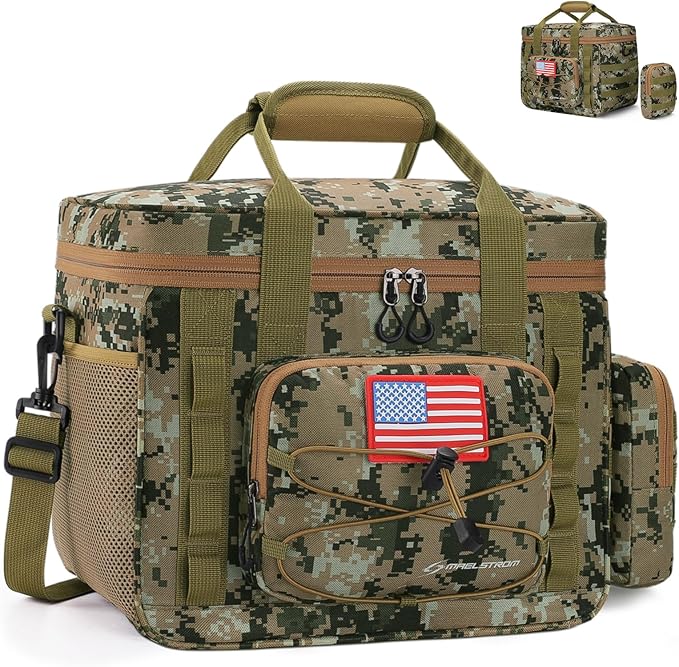 Maelstrom Tactical Lunch Box, Insulated Lunch Bag for Men, Durable Leakproof Soft Cooler Bag with Detachable MOLLE Bags, Large Lunch Tote for Adult Women Work,Picnic,20 Cans/15 L, Camouflage