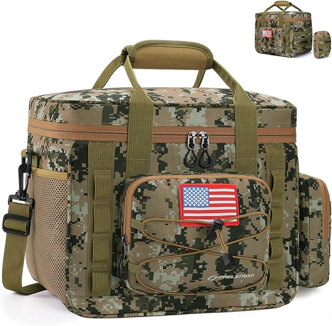 Maelstrom Large Tactical Lunch Box for Men,Insulated Lunch Bag, Leakproof Soft Cooler Bags with Detachable MOLLE Bag,Durable Lunch Tote for Adult Women Work,Picnic,30 Cans/20 L, Camouflage