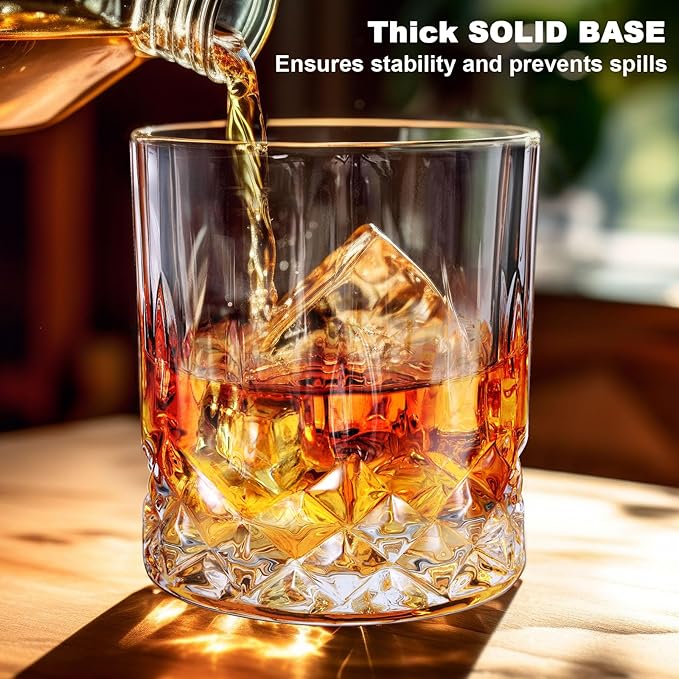 Yaomiao 12 Pcs Old Fashioned Whiskey Glasses Bulk 7 Oz Heavy Base Bourbon Glass Cocktail Rocks Glasses for Whiskey Bourbon Liquor and Cocktail Drinks Gift